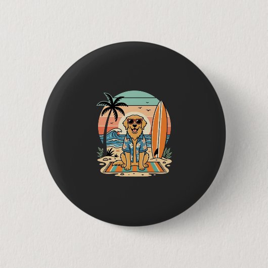 Surf Hond Retro Strand Zomer Ronde Button 5,7 Cm (Voorkant)