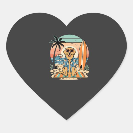 Surf Hound Retro Strand Zomer Hart Sticker (Voorkant)