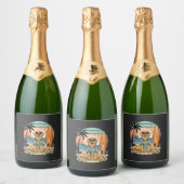 Surf Hound Retro Strand Zomer Sparkling Wijnetiket (Flessen)