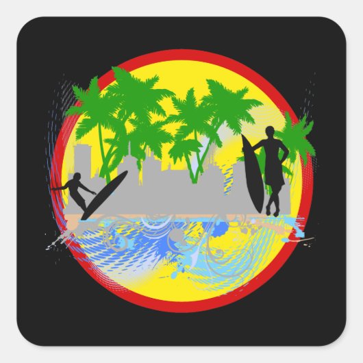 Surf in de stad.png vierkante sticker (Voorkant)