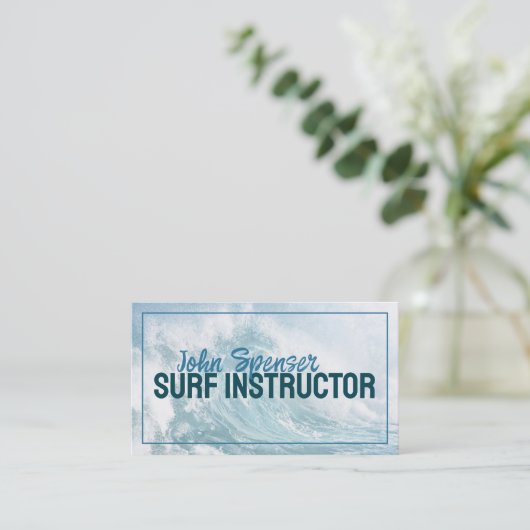 Surf Instructeur Surfing Lessons Big Ocean Wave Visitekaartje (Staand voorkant)
