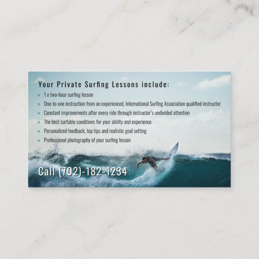 Surf Instructor | Actieve sport op surfbord Visitekaartje (Achterkant)