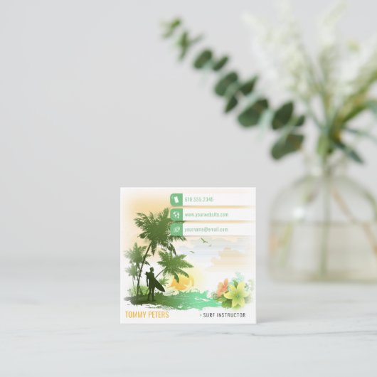 Surf Instructor | Actieve werkplekken op het surfb Vierkante Visitekaartje (Staand voorkant)