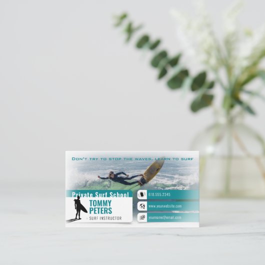 Surf Instructor |  Surfboard Active Sports Visitekaartje (Staand voorkant)