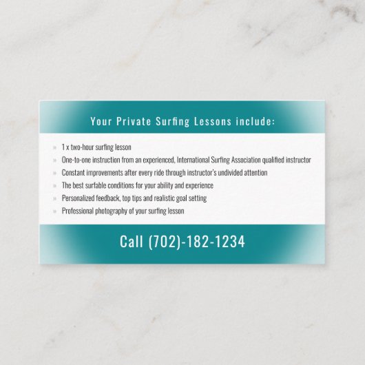 Surf Instructor |  Surfboard Active Sports Visitekaartje (Achterkant)