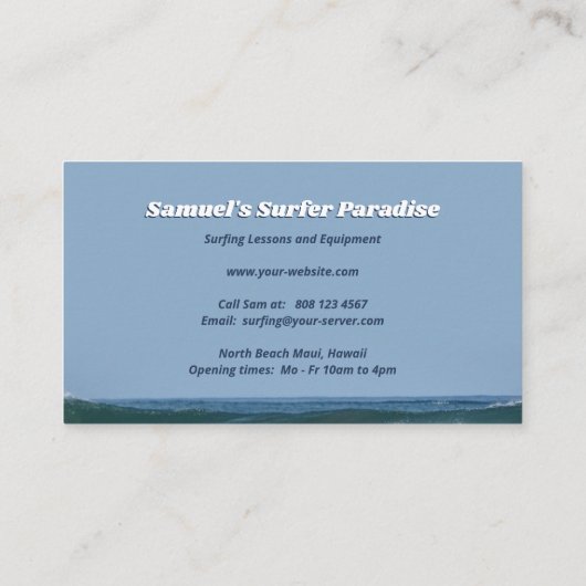 Surf is omhoog visitekaartje (Achterkant)