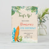 Surf jongen luau verjaardagsthema kaart (Staand voorkant)