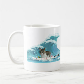 Surf Kat Grey Tabby Rides The Wave Koffiemok