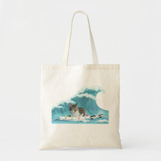 Surf Kat Grey Tabby Rides The Wave Tote Bag