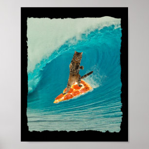 Surf Kat T-shirt Kitty rijdt op een golf met een p Poster