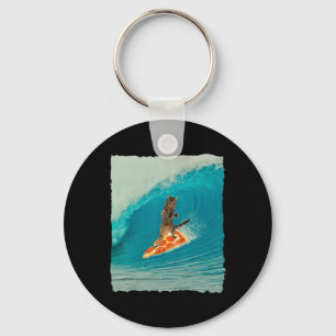 Surf Kat T-shirt Kitty rijdt op een golf met een p Sleutelhanger