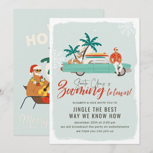 Surf Kerstman | Virtueel Kerstfeest Kaart (Voorkant / Achterkant)