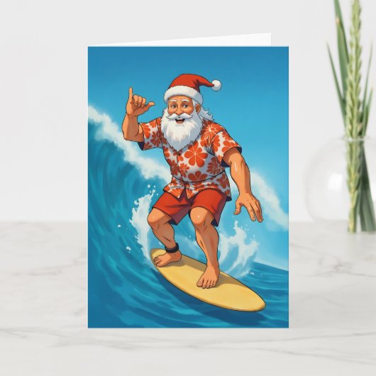 Surf komt met Santa Tropical Christmas Kaart (Voorkant)