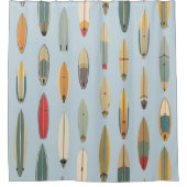 Surf Leven | Retro Kust Blauwe Surfplank Print Douchegordijn (Voorkant)