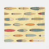 Surf Leven | Retro Kust Surfboard Print Geel Fleece Deken (Voorkant (Horizontaal))