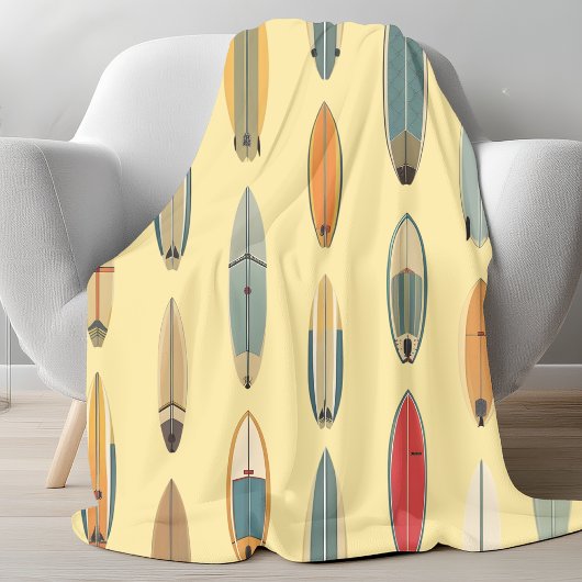 Surf Leven | Retro Kust Surfboard Print Geel Fleece Deken