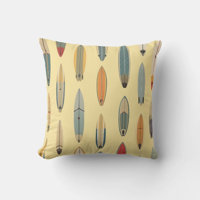 Surf Leven | Retro Kust Surfboard Print Geel Kussen (Voorkant)