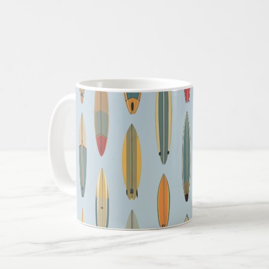 Surf Life | Retro Coastal Blue Surfboard Graphic Koffiemok (Voorkant links)