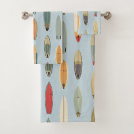Surf Life - Retro Coastal Blue Surfboard Print Bad Handdoek