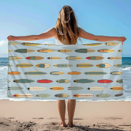 Surf Life - Retro Coastal Blue Surfboard Print Strandlaken