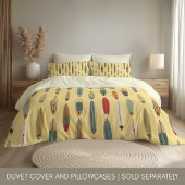 Surf Life | Retro Coastal Surfboard Print Yellow Kussensloop