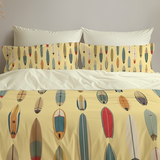 Surf Life | Retro Coastal Surfboard Print Yellow Kussensloop