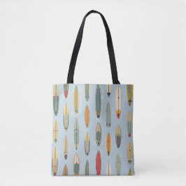 Surf Life Retro Kust Blauw Surfboard Print Strand Tote Bag