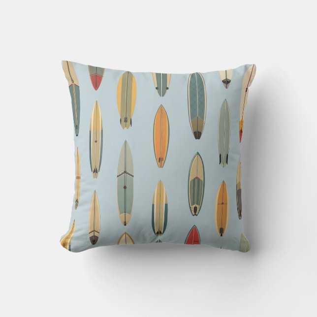 Surf Life | Retro Kust Blauwe Surfplank Grafisch O Kussen (Voorkant)