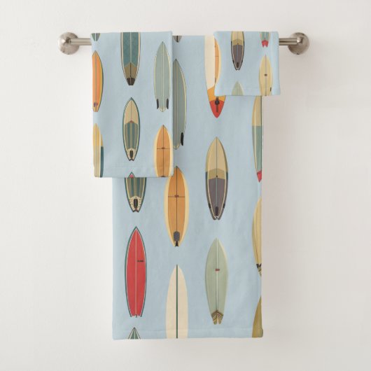 Surf Life - Retro Kust Blauwe Surfplank Print Bad Handdoek (Insitu)