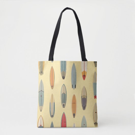 Surf Life | Retro Kustsurfplank Gele Strand Tote Bag (Voorkant)