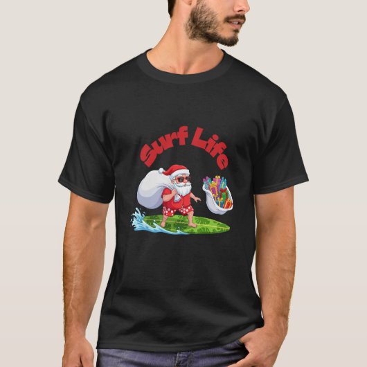 Surf Life Santa Surfende Kerst Kunst T-shirt (Voorkant)