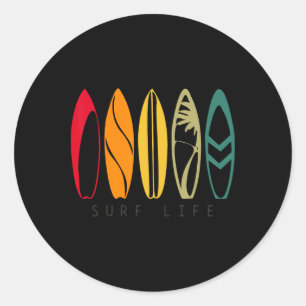 Surf Life Vintage Surfen Retro Surfplank Surfer _ Ronde Sticker