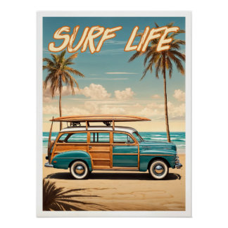 Surf Live Poster woody station wagon
