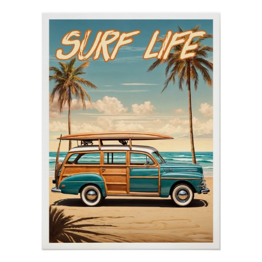 Surf Live Poster woody station wagon (Voorkant)