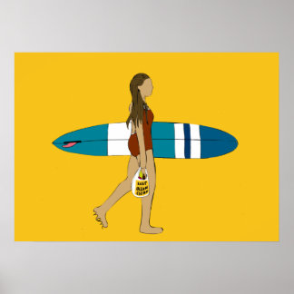 Surf meisje met lange bordjes poster