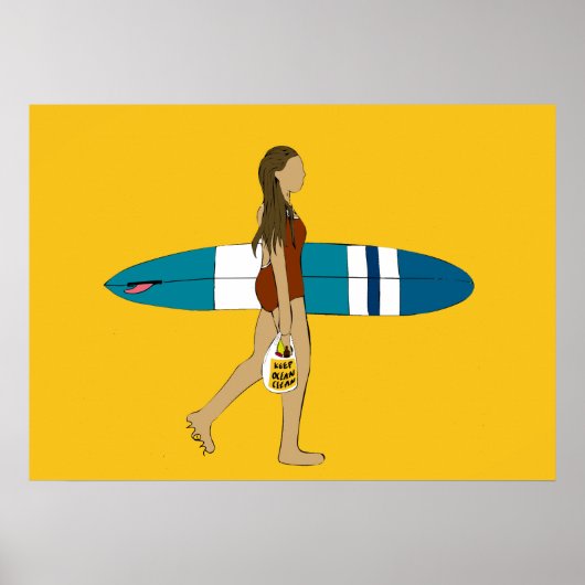 Surf meisje met lange bordjes poster (Voorkant)