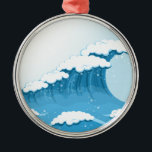 Surf met blauwe golven en oceaan metalen ornament<br><div class="desc">Een serene,  kalme vormgeving van een blauwe golf met wit schuim om je te herinneren aan het strand en de levensstijl van de oceaan. Dit coole,  blauwe,  waterige ontwerp is voor mensen die van het strand houden,  surfen en strandlifestyle.</div>
