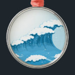 Surf met blauwe golven en oceaan metalen ornament<br><div class="desc">Een serene,  kalme vormgeving van een blauwe golf met wit schuim om je te herinneren aan het strand en de levensstijl van de oceaan. Dit coole,  blauwe,  waterige ontwerp is voor mensen die van het strand houden,  surfen en strandlifestyle.</div>