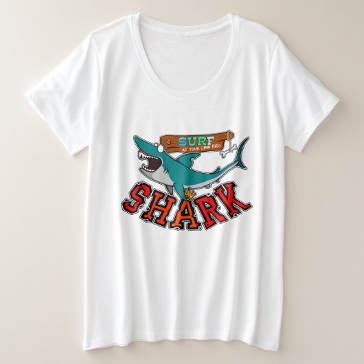 Surf met haai grote maat t-shirt (Design voorkant)
