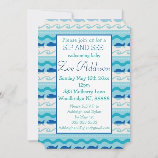 Surf "N Fishies Nautical Baby Sip and See Kaart (Voorkant)
