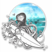 Surf Octopus Zomer Oceaan Eiland Sticker (Voorkant)