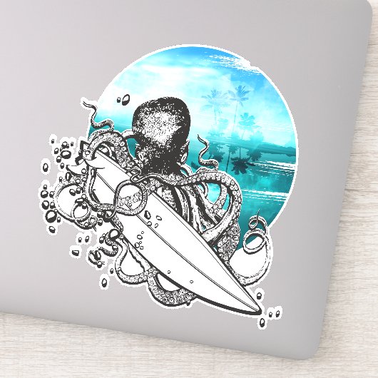 Surf Octopus Zomer Oceaan Eiland Sticker (Detail)