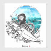 Surf Octopus Zomer Oceaan Eiland Sticker (Vel)