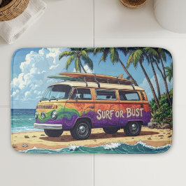 Surf Of Bust Groovy Retro Hippie Surfer Strand Bus Badmat