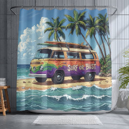 Surf Of Bust Groovy Retro Hippie Surfer Strand Bus Douchegordijn
