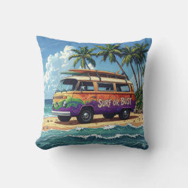 Surf of Bust Groovy Retro Hippie Surfer Strand Bus Kussen