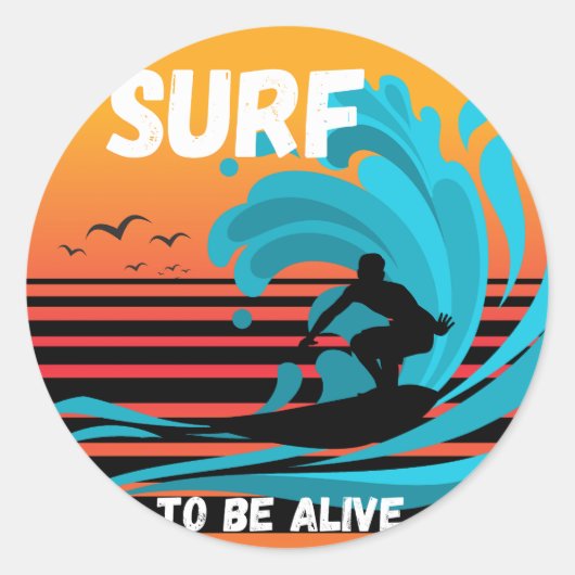 Surf om te leven ronde sticker (Voorkant)
