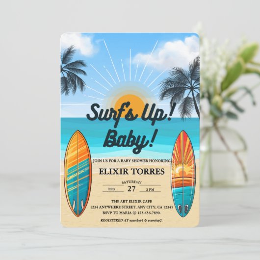 Surf omhoog Baby - Baby shower Kaart (Staand voorkant)