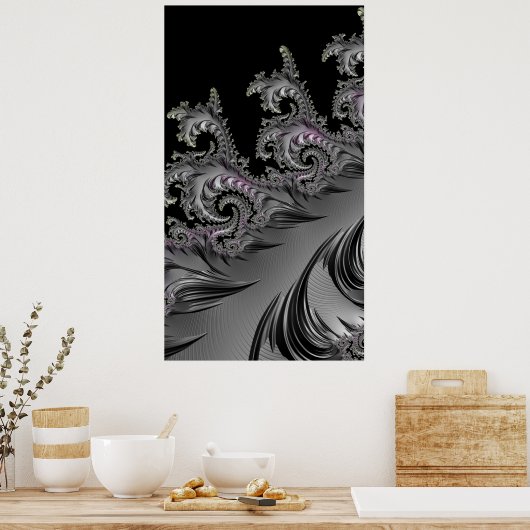 Surf omhoog! Gunmetal Grey Fractal Abstact Art Poster (Keuken)