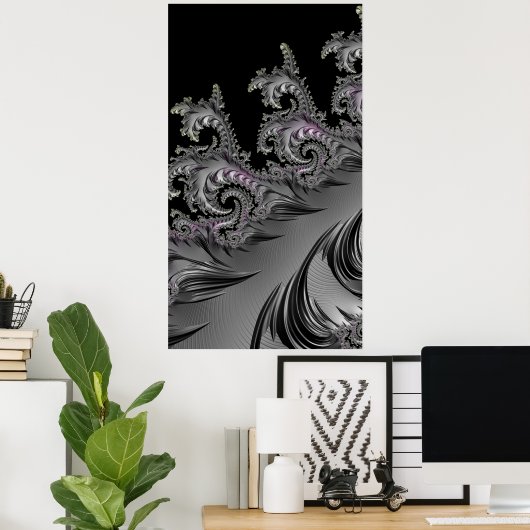 Surf omhoog! Gunmetal Grey Fractal Abstact Art Poster (Thuiskantoor)